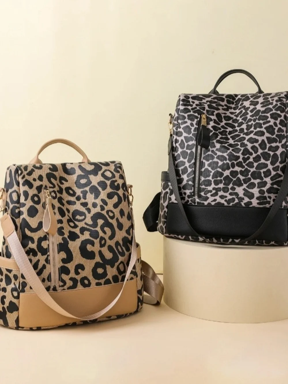 Each BRAND NEW NEVER WORN Leopard Convertible Backpack Tote Purse Beige OR Black